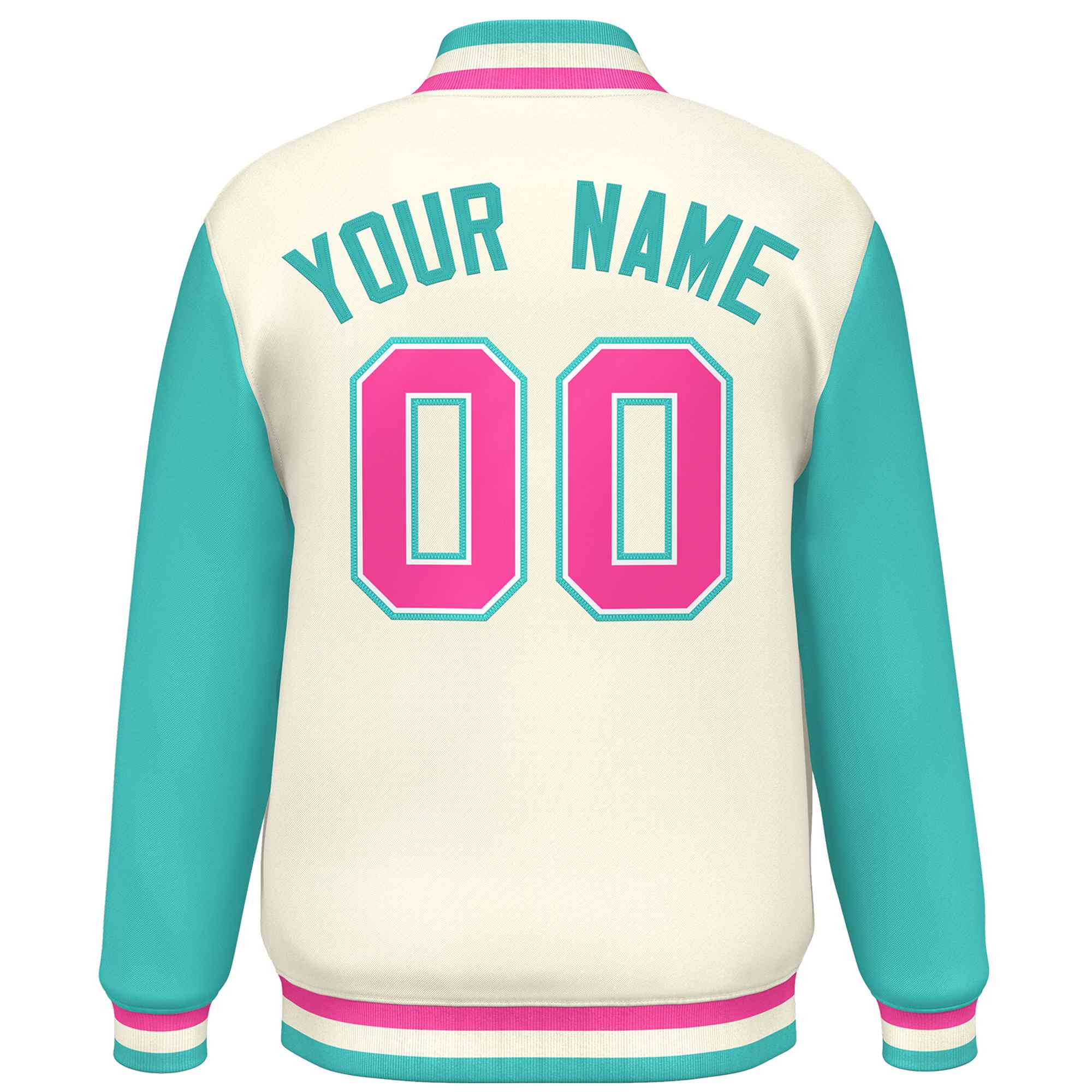 Custom Cream Aqua-Pink Varsity Full-Snap Raglan Sleeves Letterman Baseball Jacket