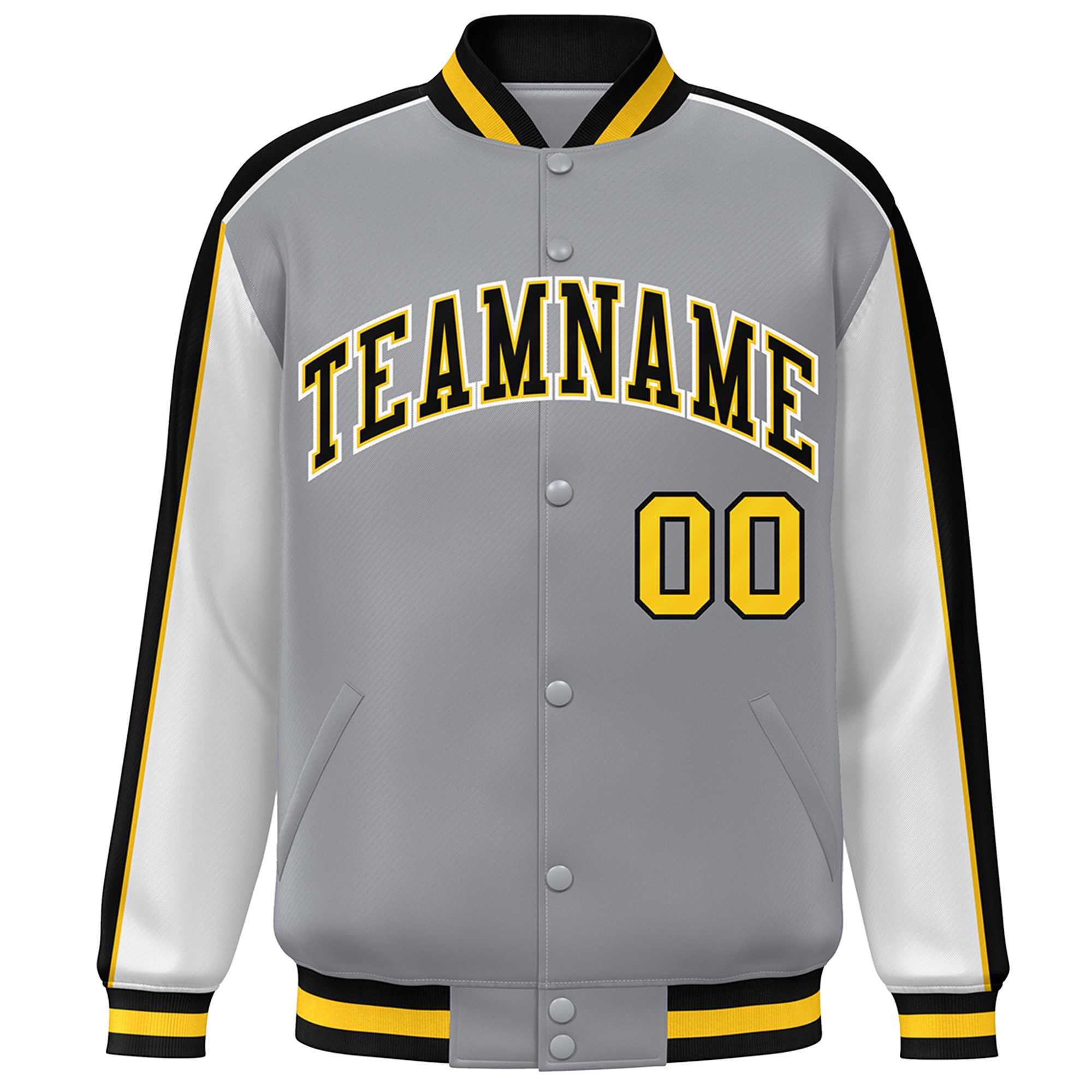 Custom Gray White-Black Color Block Bomber Varsity Full-Snap Baseball Jacket