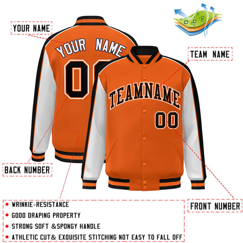 Custom Orange Gray-Royal Color Block Bomber Varsity Full-Snap Baseball Jacket