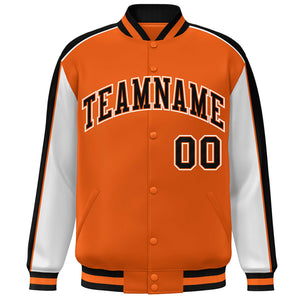 Custom Orange Gray-Royal Color Block Bomber Varsity Full-Snap Baseball Jacket