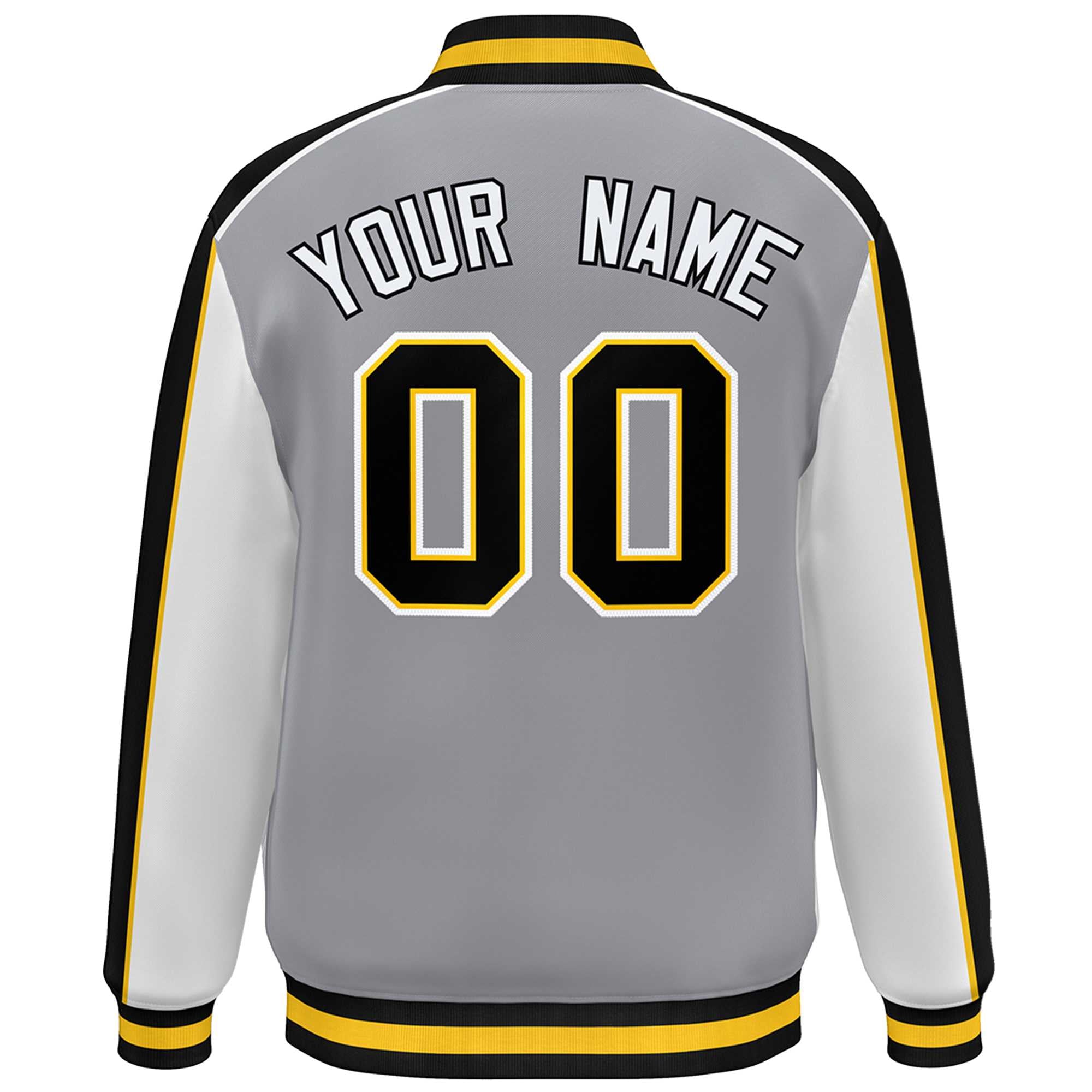 Custom Gray White-Black Color Block Bomber Varsity Full-Snap Baseball Jacket