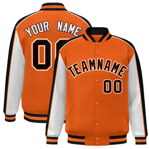 Custom Orange Gray-Royal Color Block Bomber Varsity Full-Snap Baseball Jacket