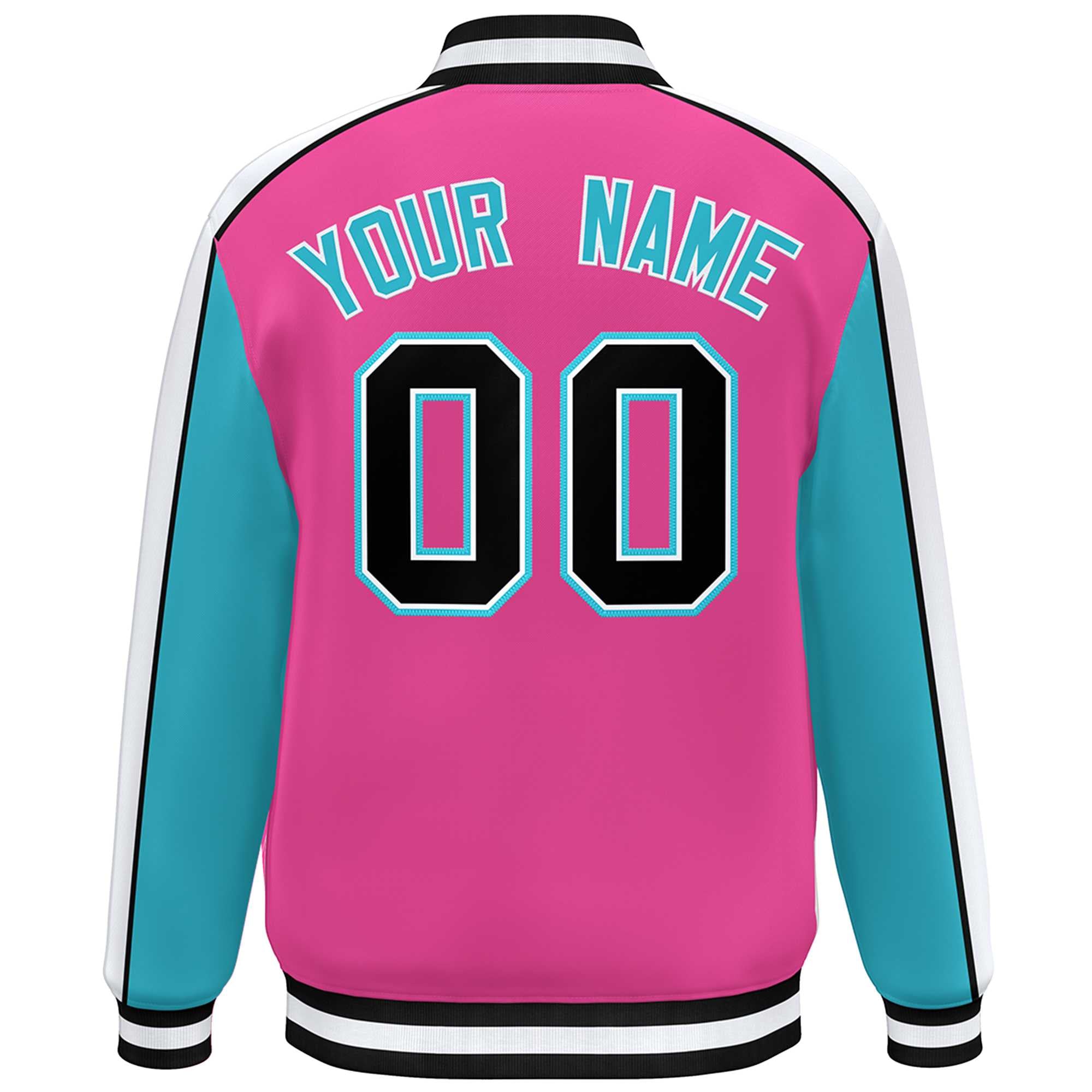 Custom Pink Aqua-White Color Block Bomber Varsity Full-Snap Baseball Jacket