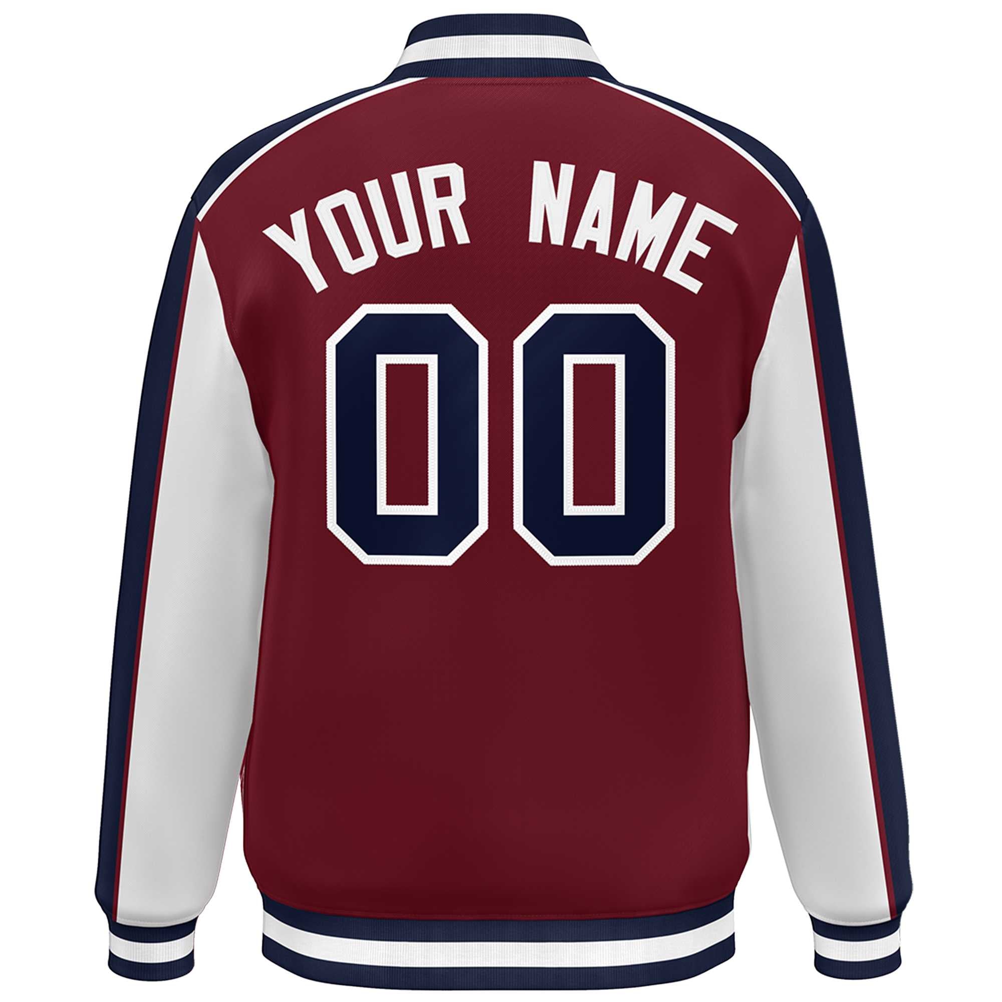 Custom Crimson White-Navy Color Block Bomber Varsity Full-Snap Baseball Jacket