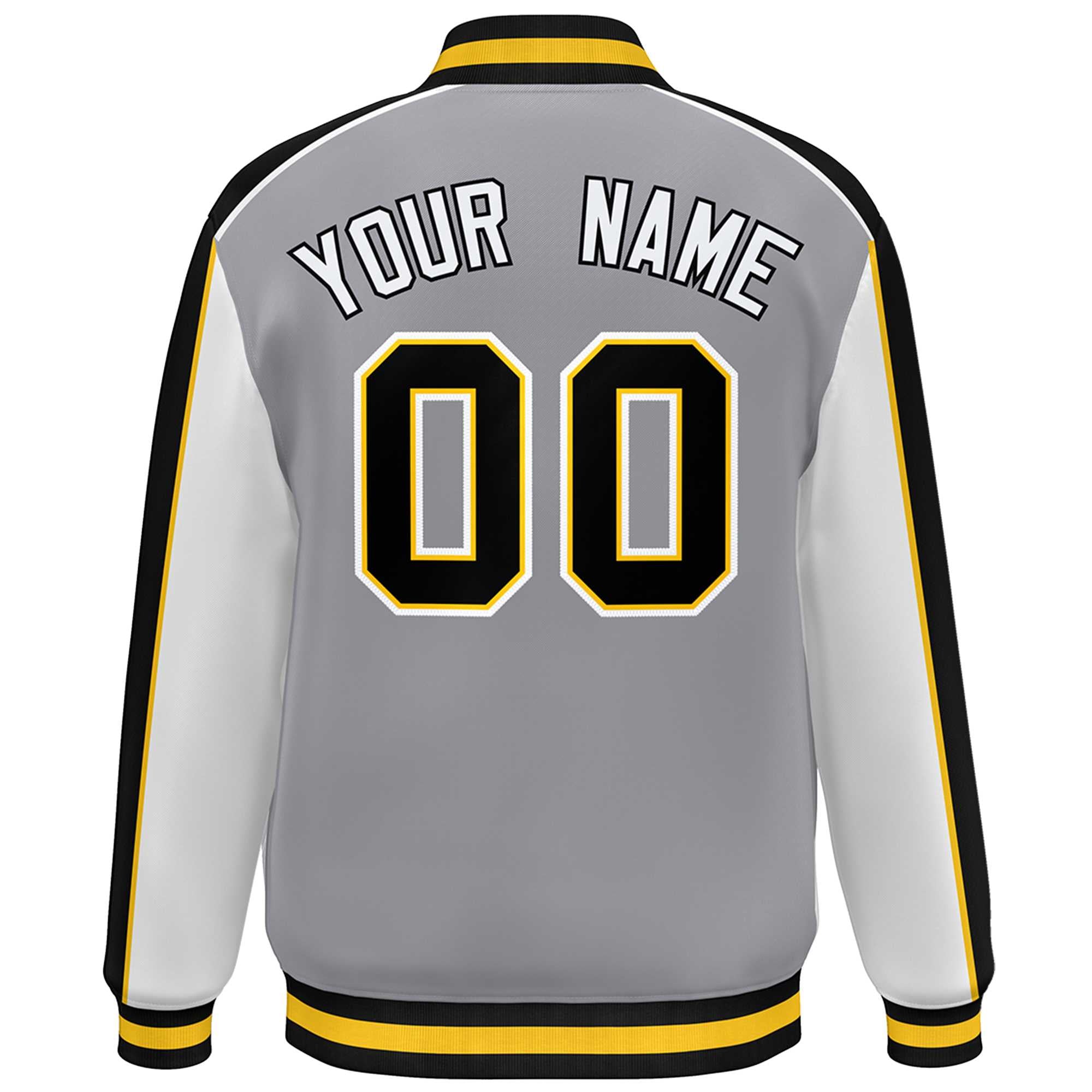 Custom Gray White-Black Color Block Bomber Varsity Full-Snap Baseball Jacket