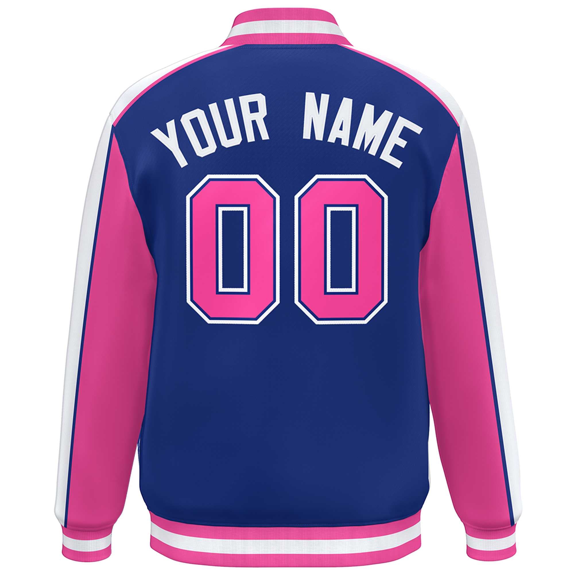 Custom Royal Pink-White Color Block Bomber Varsity Full-Snap Baseball Jacket