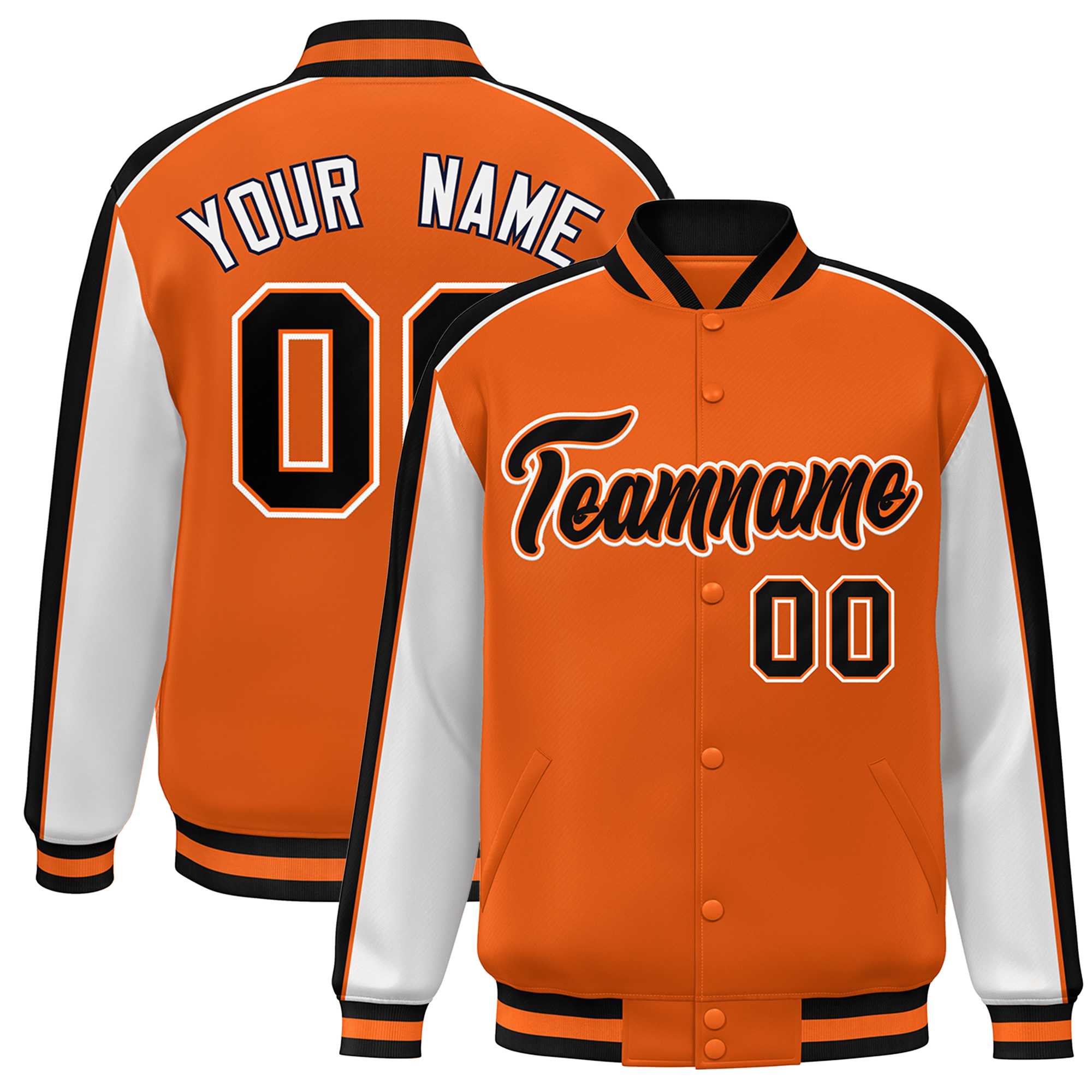 Custom Orange Gray-Royal Color Block Bomber Varsity Full-Snap Baseball Jacket