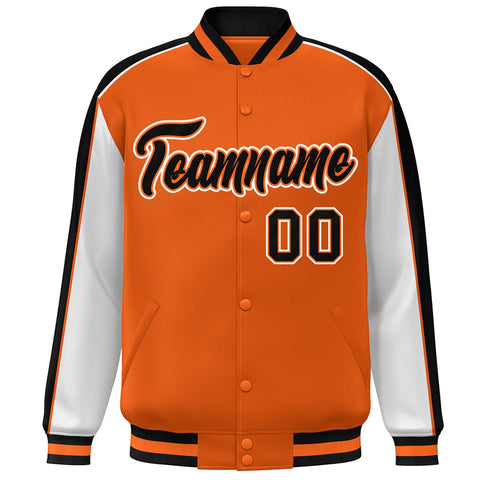 Custom Orange Gray-Royal Color Block Bomber Varsity Full-Snap Baseball Jacket