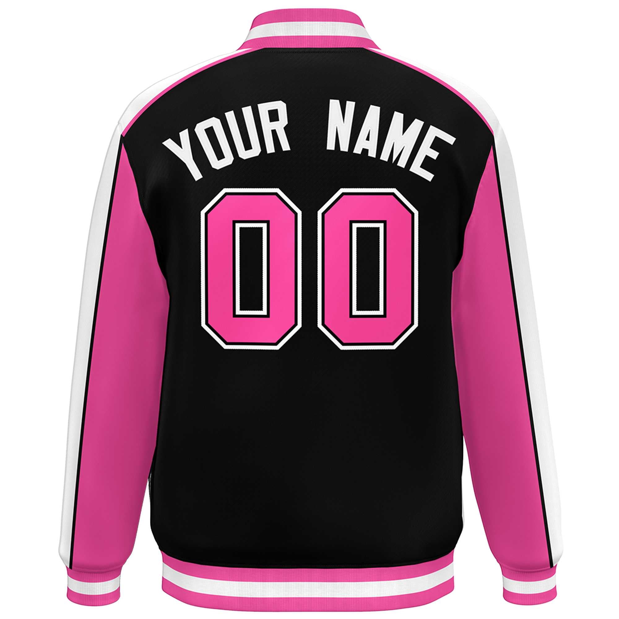 Custom Black Pink-White Color Block Bomber Varsity Full-Snap Baseball Jacket