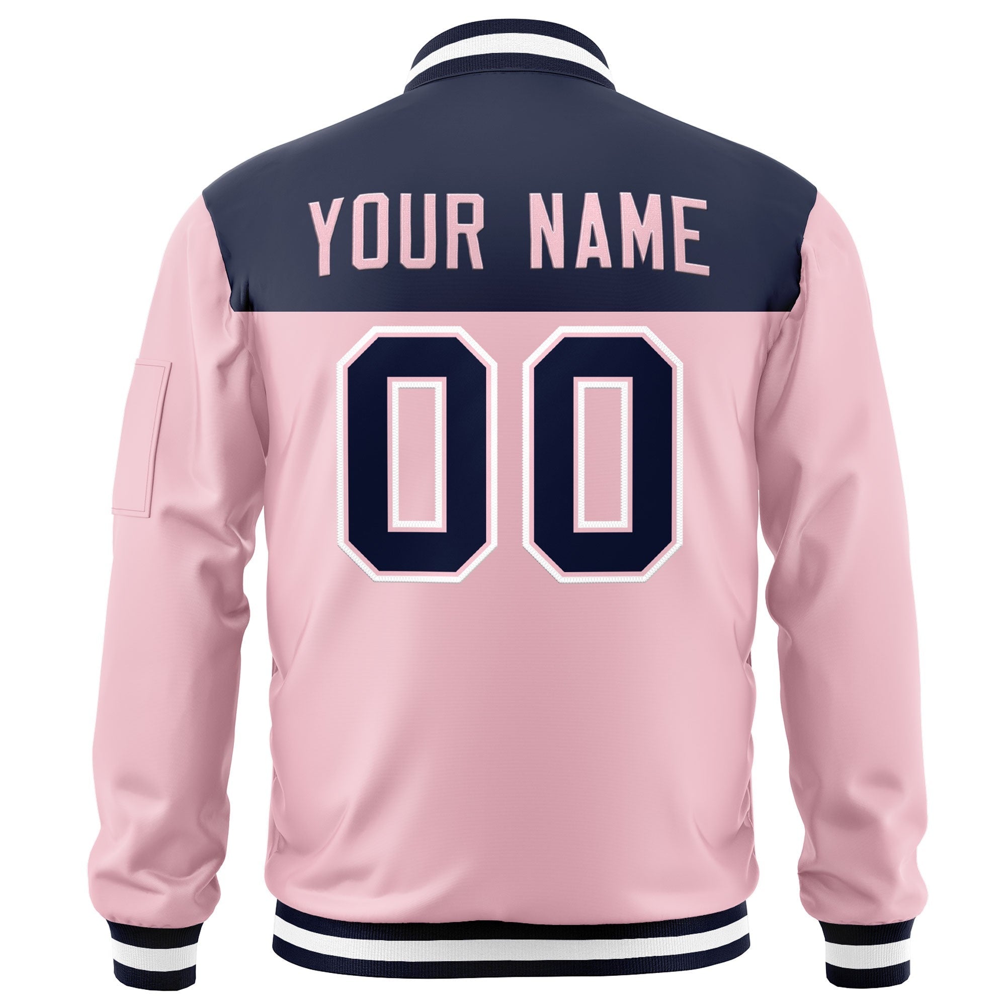 Custom Navy Pink Varsity Full-Zip Color Block Letterman Bomber Jacket