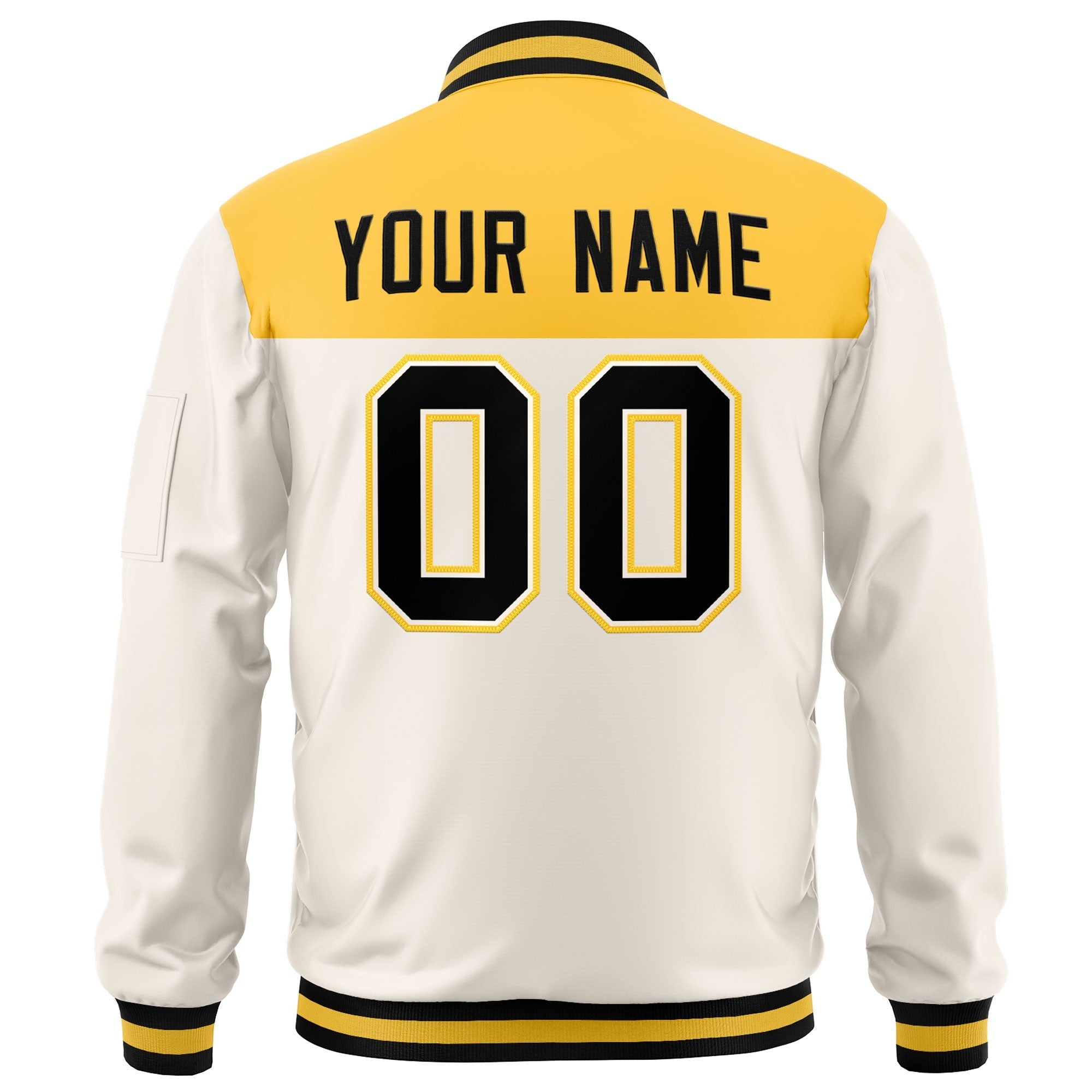 Custom Yellow Cream Varsity Full-Zip Color Block Letterman Bomber Jacket