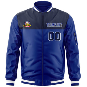 Custom Navy Royal Varsity Full-Zip Color Block Letterman Bomber Jacket