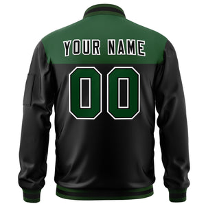 Custom Green Black Varsity Full-Zip Color Block Letterman Bomber Jacket