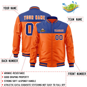 Custom Royal Orange Varsity Full-Zip Color Block Letterman Bomber Jacket