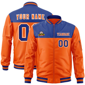 Custom Royal Orange Varsity Full-Zip Color Block Letterman Bomber Jacket