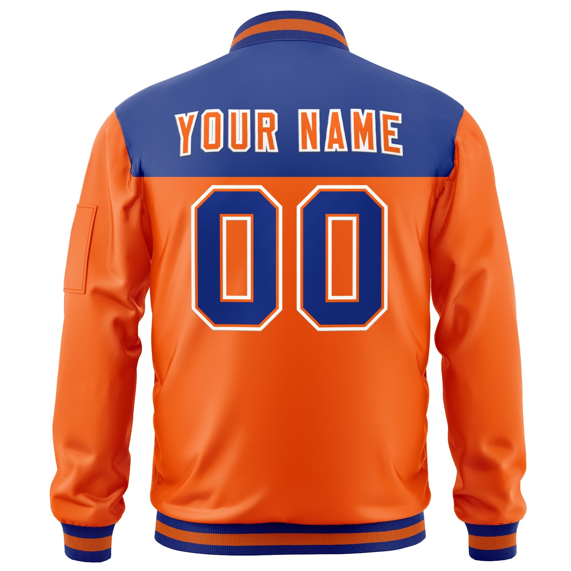 Custom Royal Orange Varsity Full-Zip Color Block Letterman Bomber Jacket