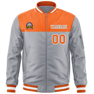 Custom Orange Gray Varsity Full-Zip Color Block Letterman Bomber Jacket