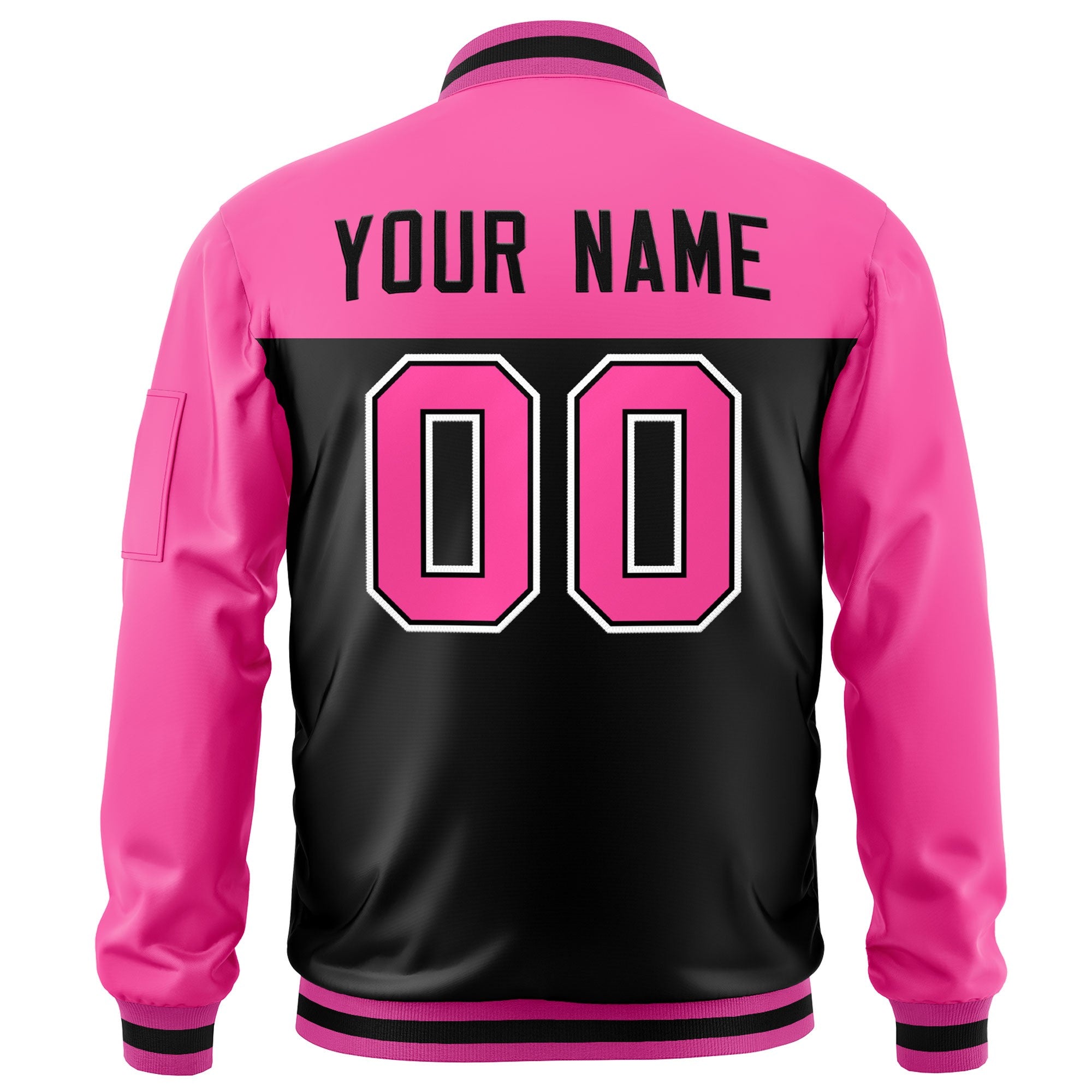 Custom Pink Black Varsity Full-Zip Color Block Letterman Bomber Jacket