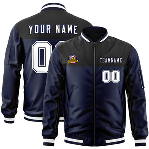 Custom Black Navy Varsity Full-Zip Color Block Letterman Bomber Jacket