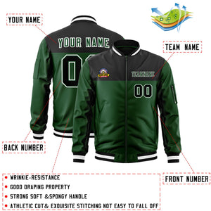 Custom Black Green Varsity Full-Zip Color Block Letterman Bomber Jacket