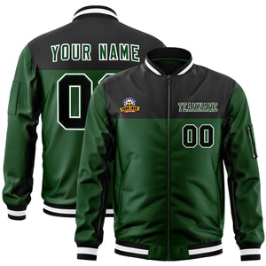 Custom Black Green Varsity Full-Zip Color Block Letterman Bomber Jacket