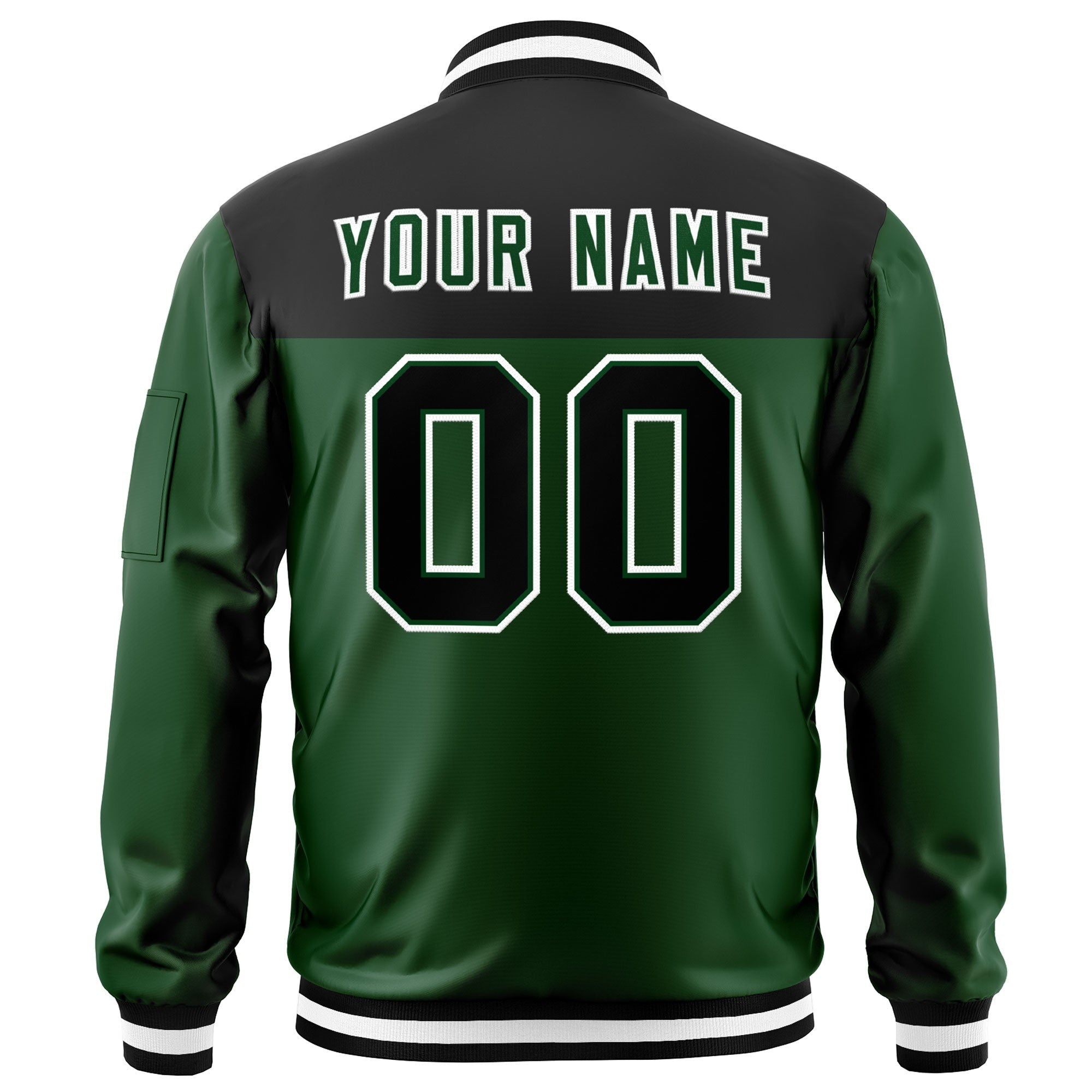 Custom Black Green Varsity Full-Zip Color Block Letterman Bomber Jacket