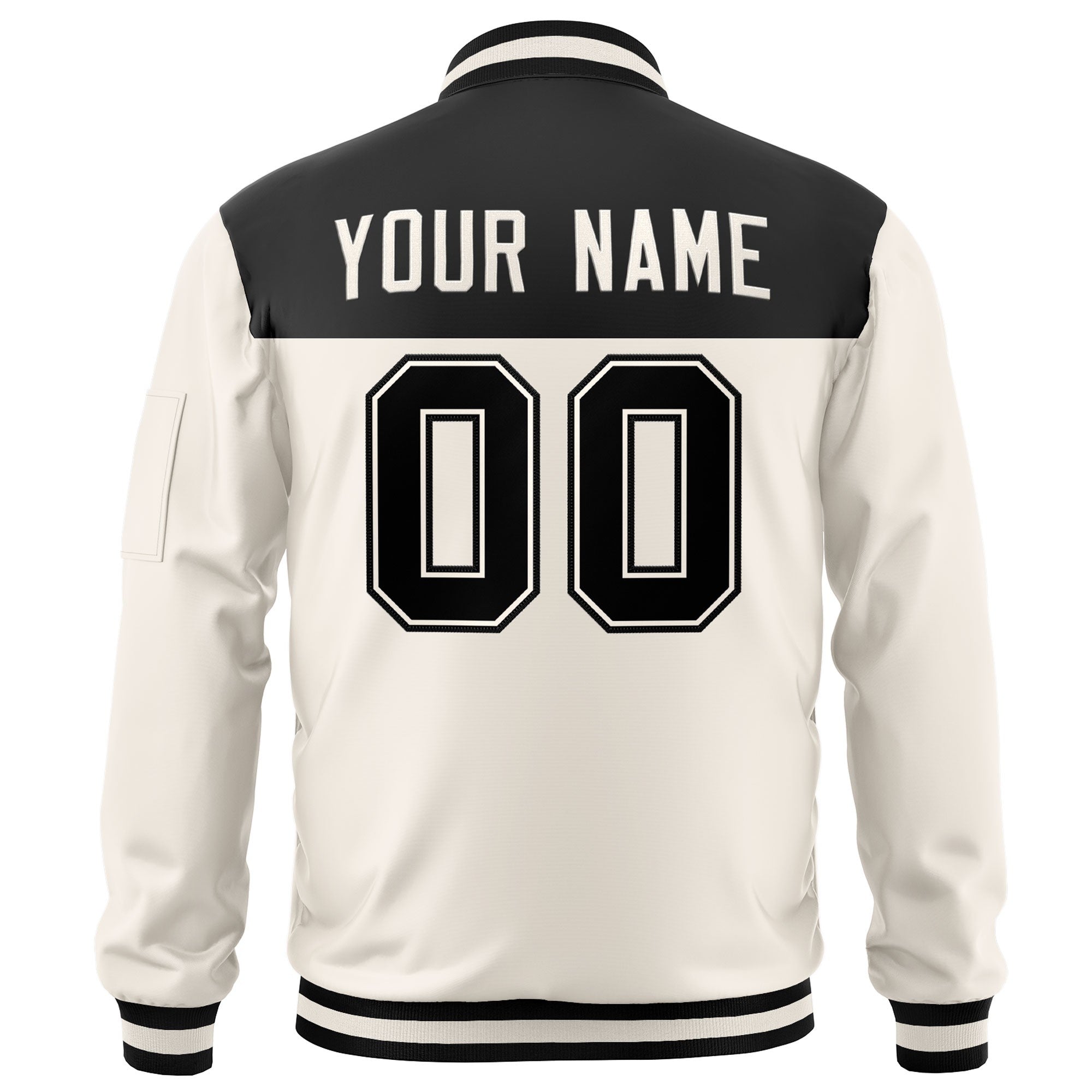 Custom Black Cream Varsity Full-Zip Color Block Letterman Bomber Jacket