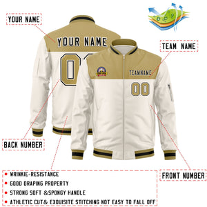 Custom Old Gold Cream Varsity Full-Zip Color Block Letterman Bomber Jacket