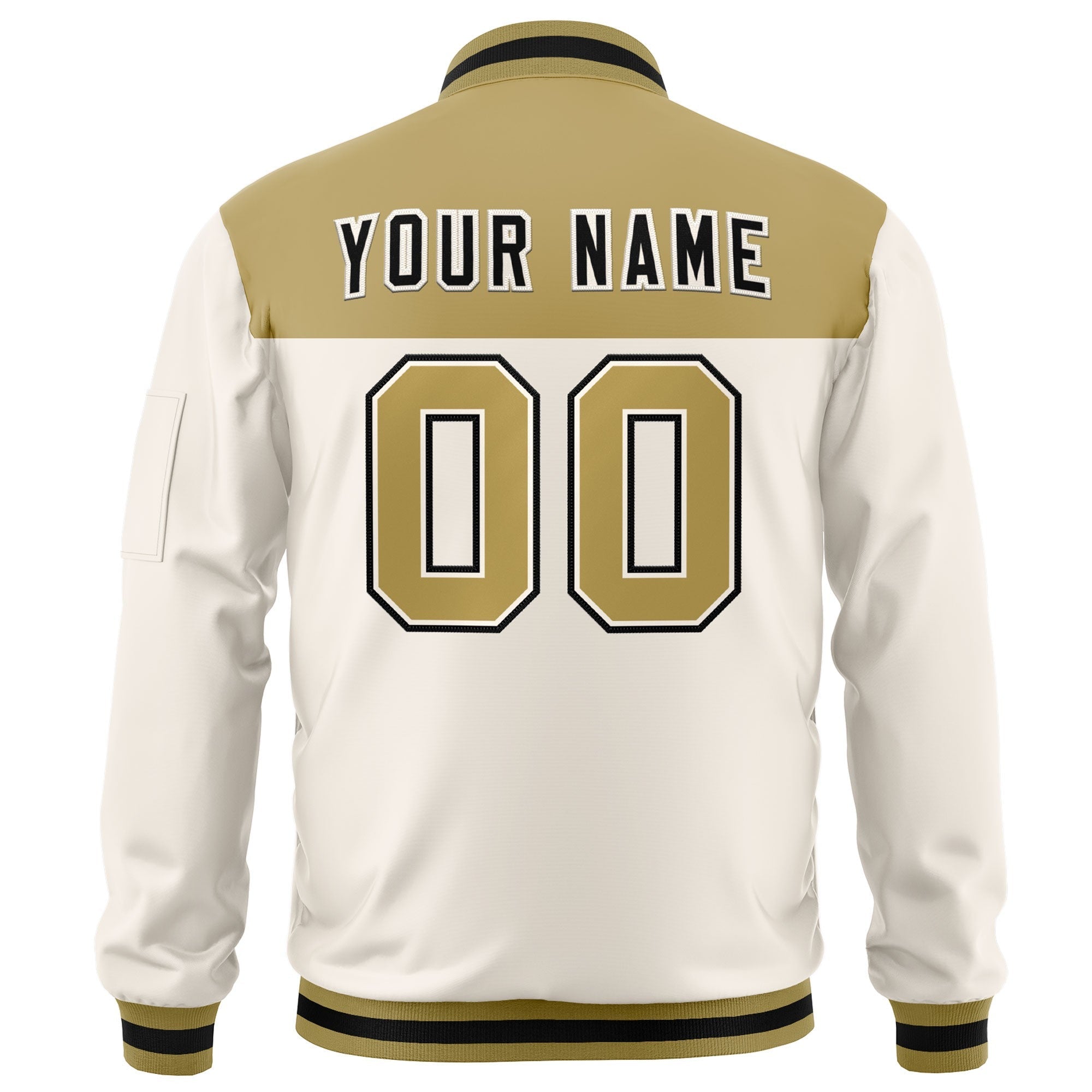 Custom Old Gold Cream Varsity Full-Zip Color Block Letterman Bomber Jacket