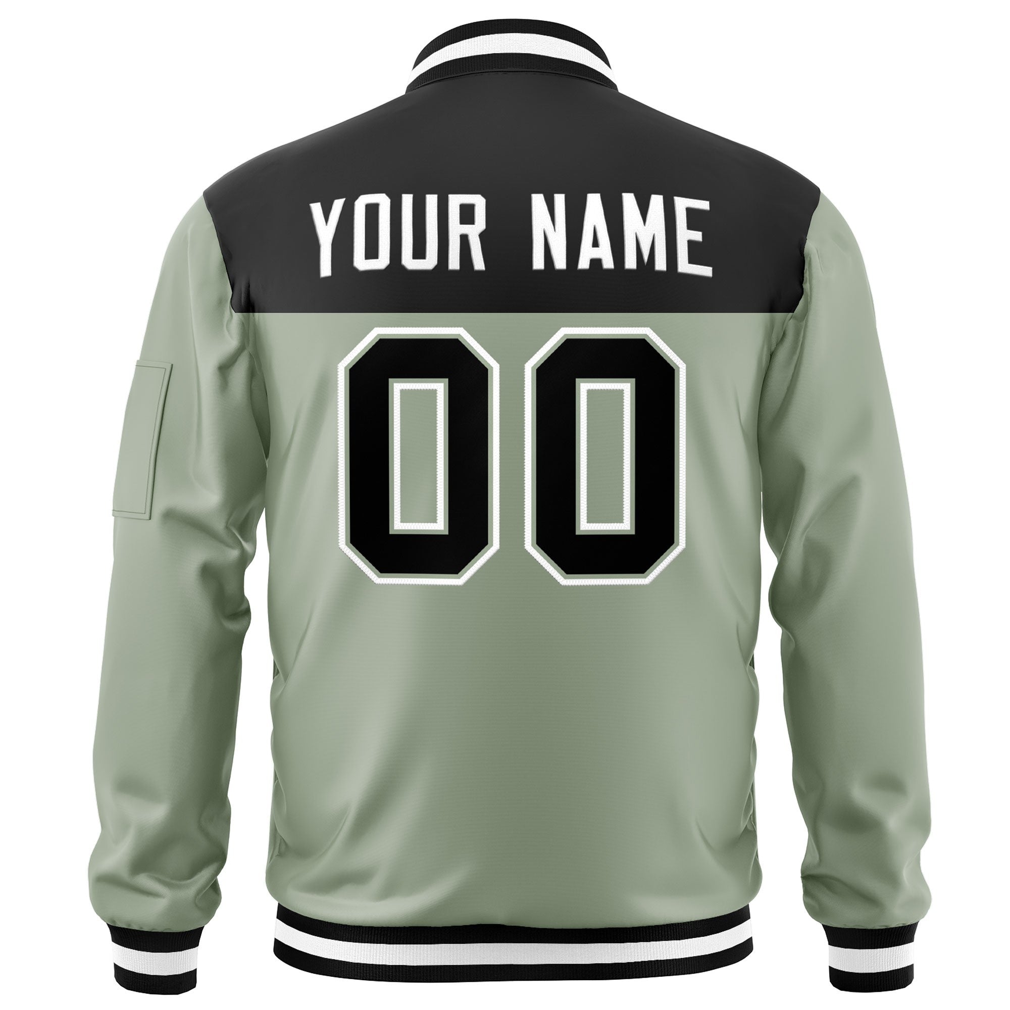 Custom Black Green Varsity Full-Zip Color Block Letterman Bomber Jacket