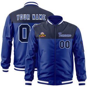 Custom Navy Royal Varsity Full-Zip Color Block Letterman Bomber Jacket