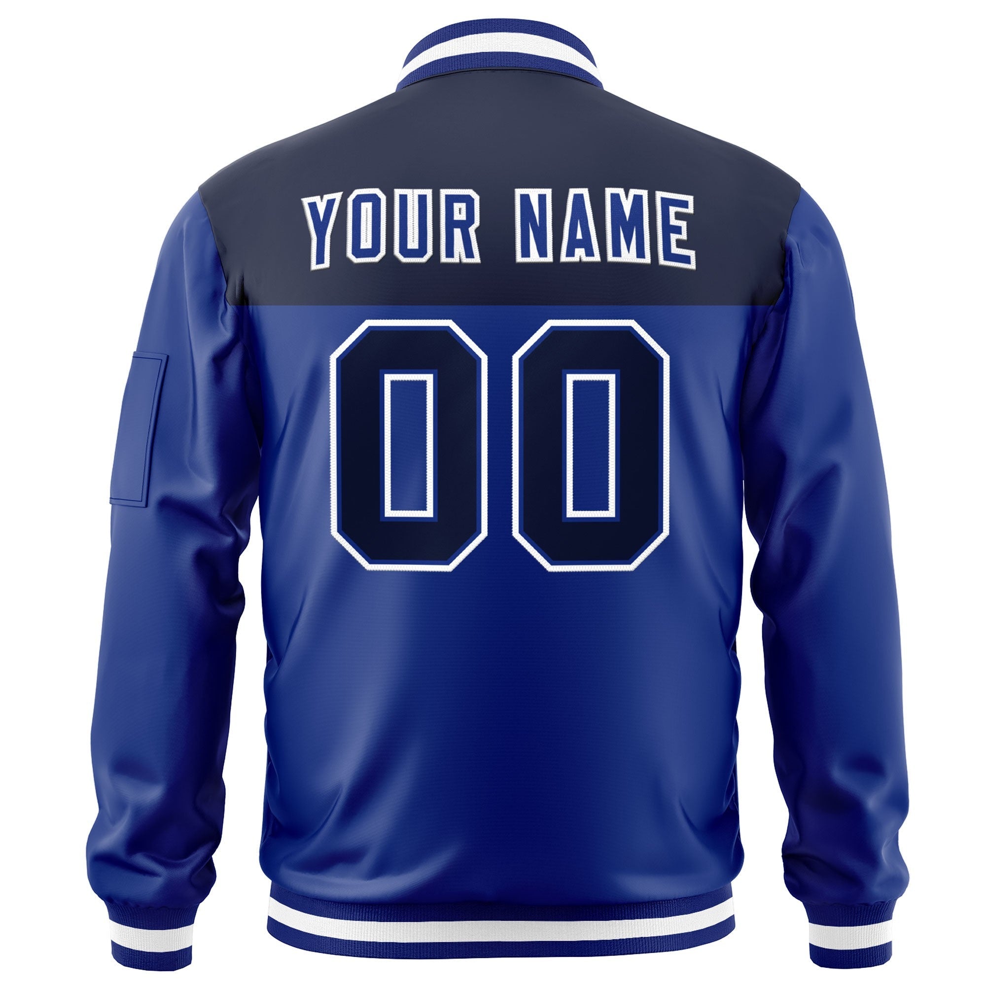 Custom Navy Royal Varsity Full-Zip Color Block Letterman Bomber Jacket