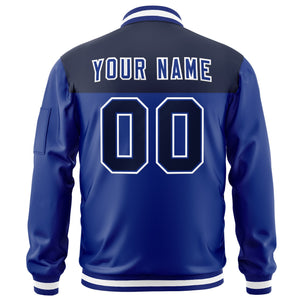 Custom Navy Royal Varsity Full-Zip Color Block Letterman Bomber Jacket