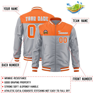 Custom Orange Gray Varsity Full-Zip Color Block Letterman Bomber Jacket