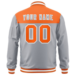 Custom Orange Gray Varsity Full-Zip Color Block Letterman Bomber Jacket