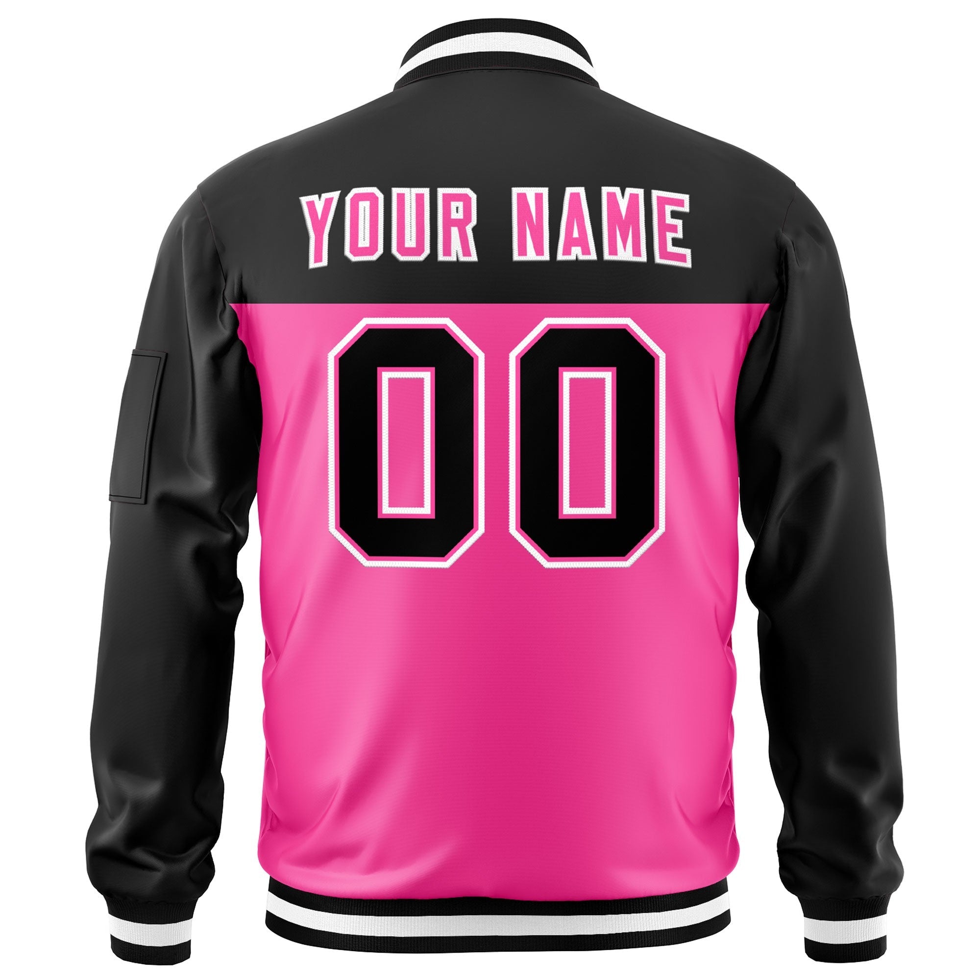 Custom Black Pink Varsity Full-Zip Color Block Letterman Bomber Jacket