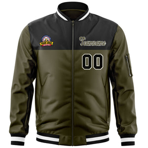 Custom Black Olive Varsity Full-Zip Color Block Letterman Bomber Jacket