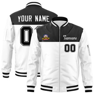 Custom Black White Varsity Full-Zip Color Block Letterman Bomber Jacket