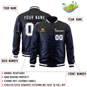 Custom Black Navy Varsity Full-Zip Color Block Letterman Bomber Jacket