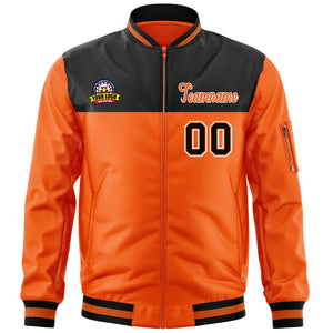 Custom Black Orange Varsity Full-Zip Color Block Letterman Bomber Jacket