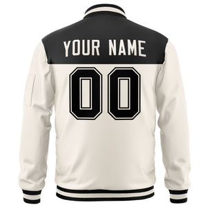 Custom Black Cream Varsity Full-Zip Color Block Letterman Bomber Jacket