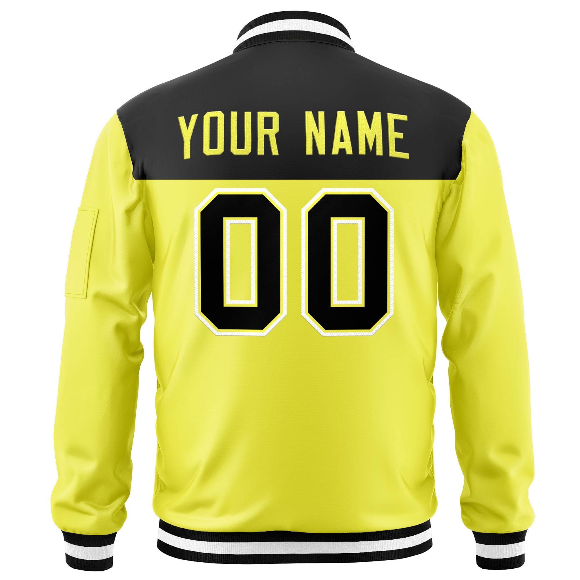 Custom Black Gold Varsity Full-Zip Color Block Letterman Bomber Jacket