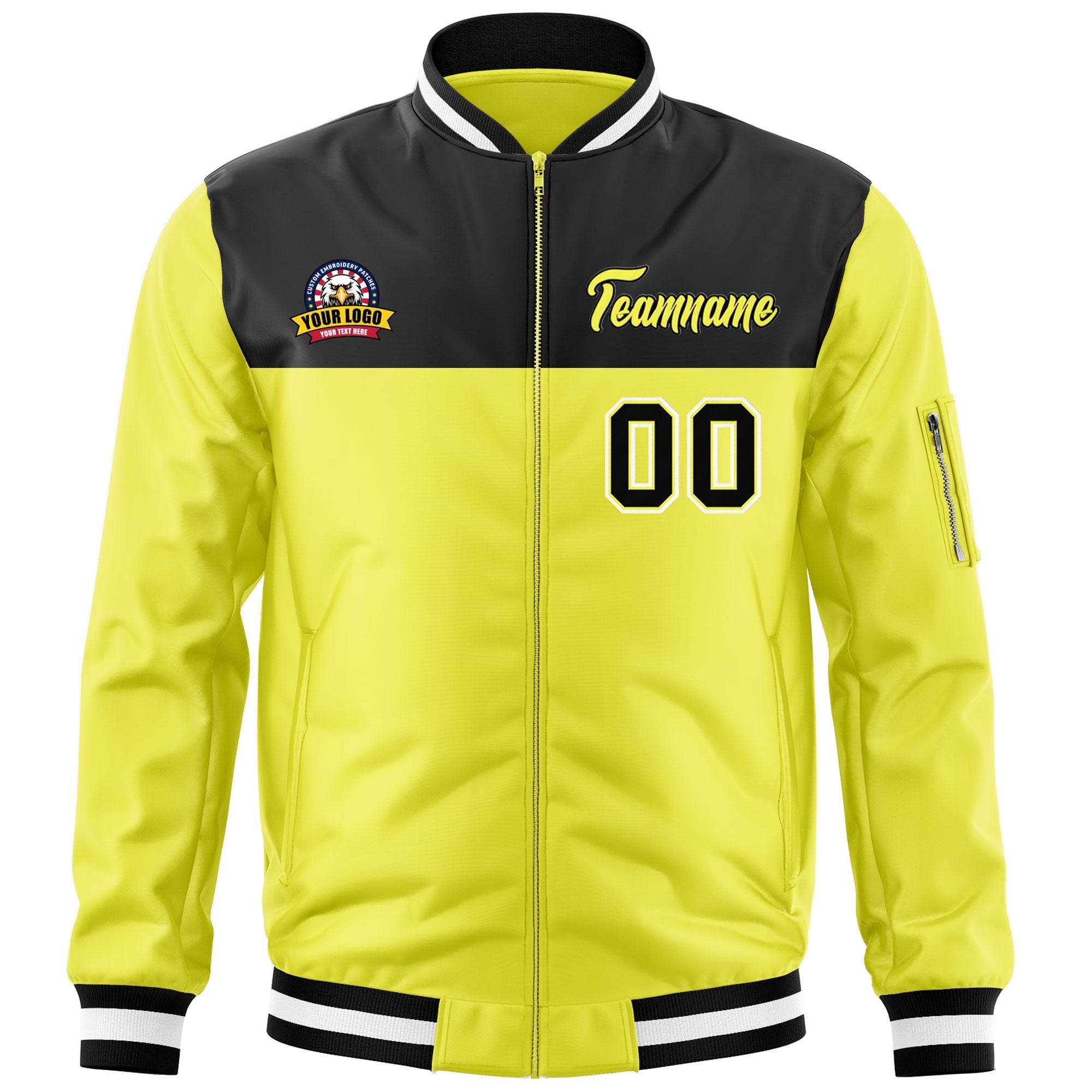 Custom Black Gold Varsity Full-Zip Color Block Letterman Bomber Jacket