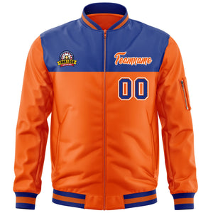 Custom Royal Orange Varsity Full-Zip Color Block Letterman Bomber Jacket