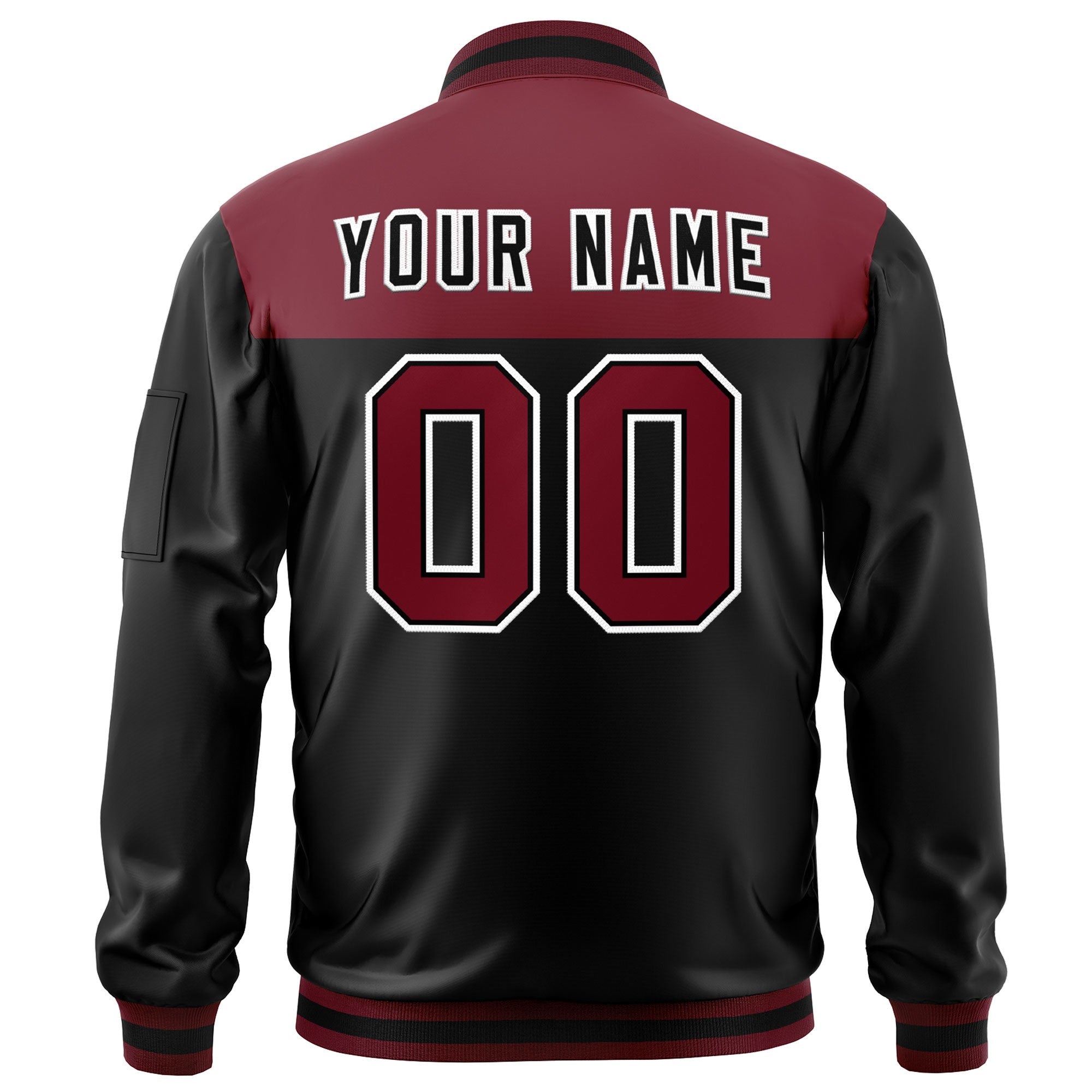 Custom Crimson Black Varsity Full-Zip Color Block Letterman Bomber Jacket