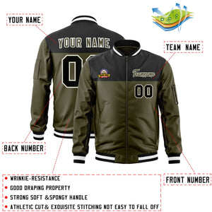 Custom Black Olive Varsity Full-Zip Color Block Letterman Bomber Jacket