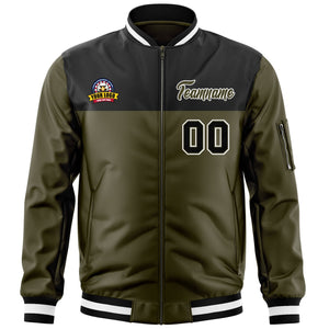 Custom Black Olive Varsity Full-Zip Color Block Letterman Bomber Jacket