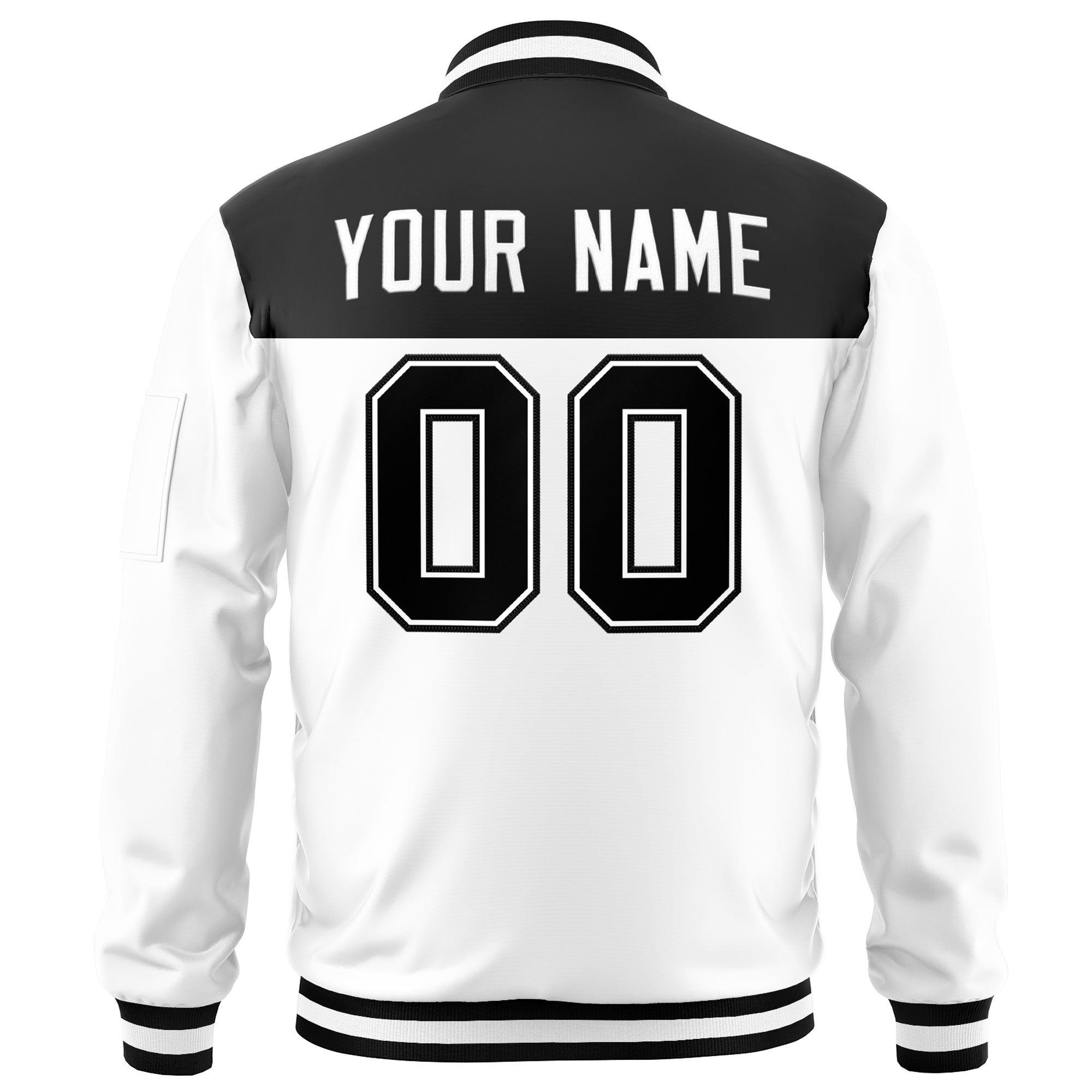 Custom Black White Varsity Full-Zip Color Block Letterman Bomber Jacket