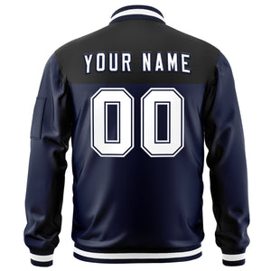 Custom Black Navy Varsity Full-Zip Color Block Letterman Bomber Jacket