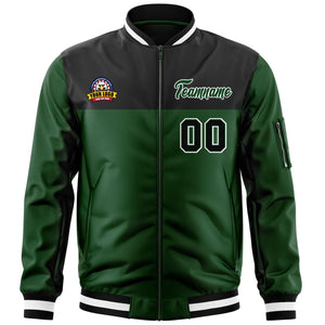 Custom Black Green Varsity Full-Zip Color Block Letterman Bomber Jacket